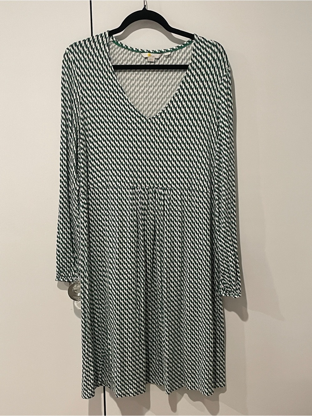 Boden Green Jersey V-Neck Bubble Long Sleeve Dress SZ16/18
